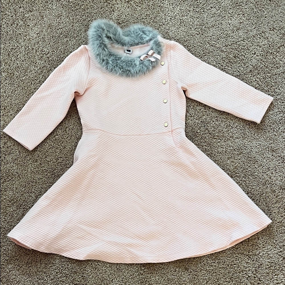 Janie & Jack Kids Dress with Faux Fur Collar light pink 8